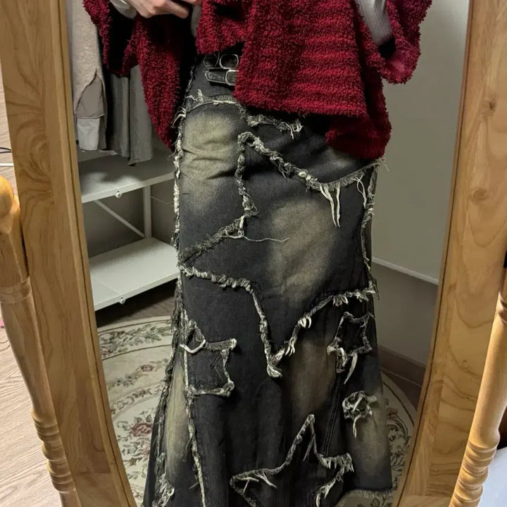 [BUNJANG] Y2K Grunge Star Patch Denim Long Skirt / Y2K 그런지 스타 패치 데님 롱스커트