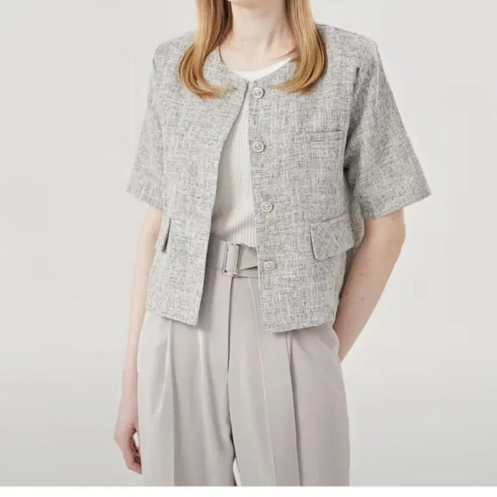 [BUNJANG] Visit in New York Round Neck Short Sleeve Jacket / 비지트인뉴욕 라운드 반팔 자켓 (프리사이즈)
