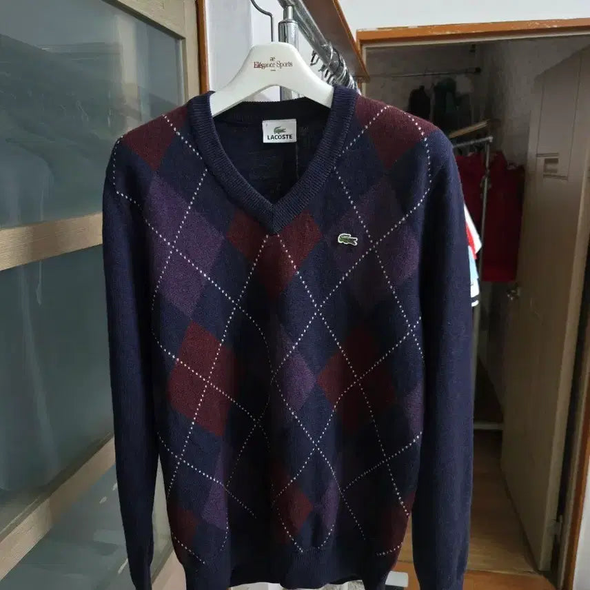 [BUNJANG] Lacoste Argyle V-neck Wool Knit Sweater / 남성(3) 95 라코스테 아가일 브이넥 울 니트