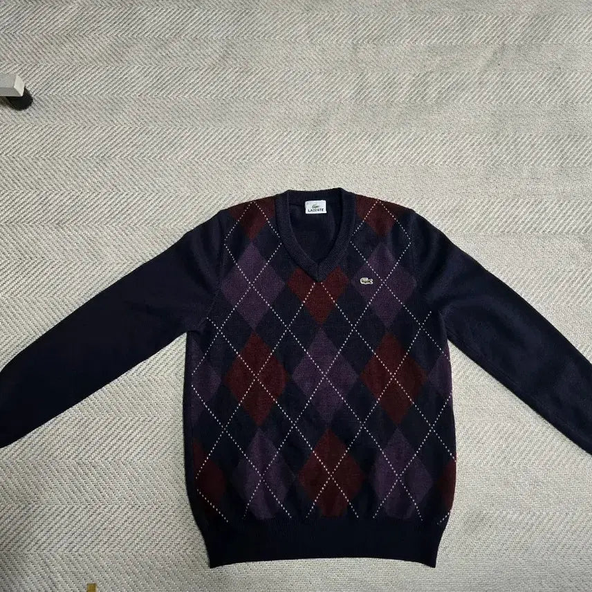 [BUNJANG] Lacoste Argyle V-neck Wool Knit Sweater / 남성(3) 95 라코스테 아가일 브이넥 울 니트