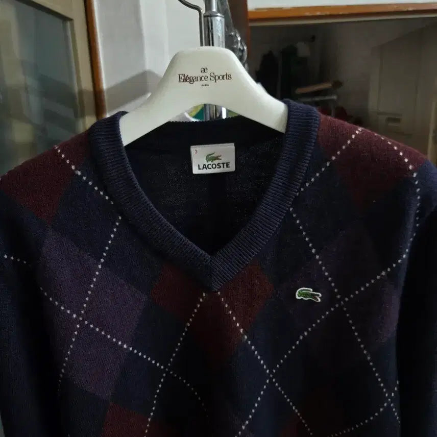 [BUNJANG] Lacoste Argyle V-neck Wool Knit Sweater / 남성(3) 95 라코스테 아가일 브이넥 울 니트