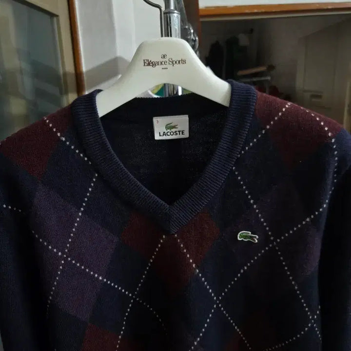 [BUNJANG] Lacoste Argyle V-neck Wool Knit Sweater / 남성(3) 95 라코스테 아가일 브이넥 울 니트