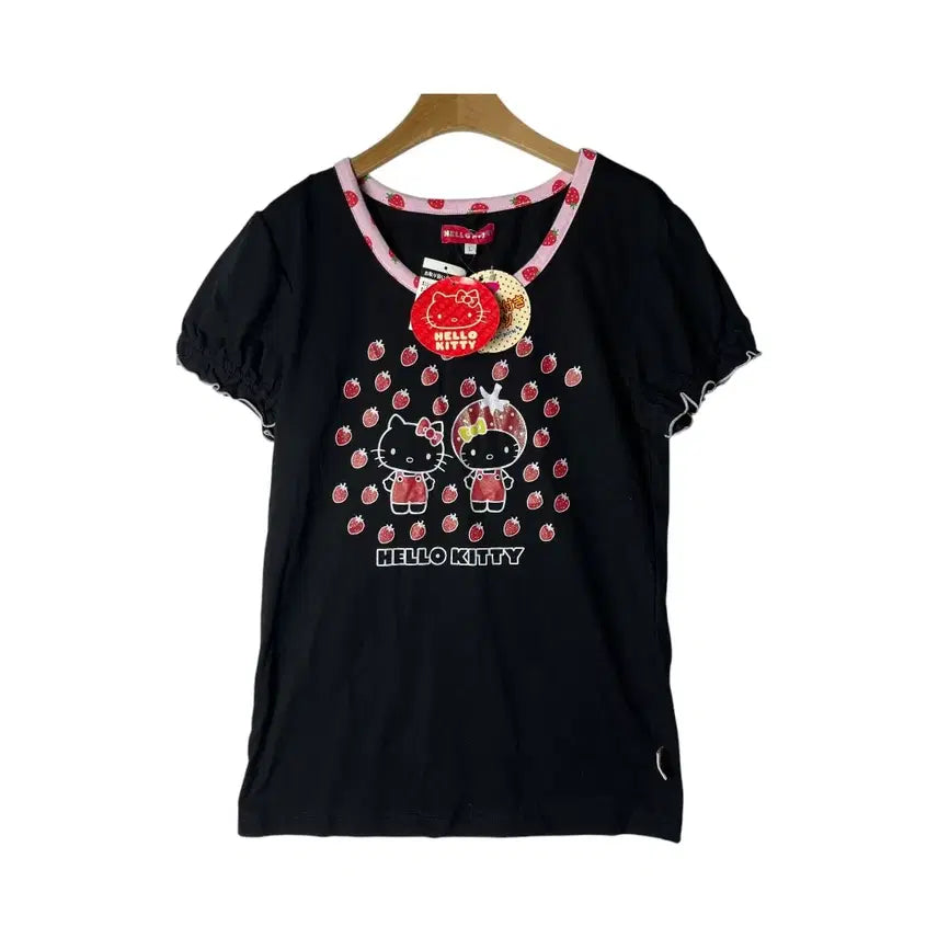 [BUNJANG] Hello Kitty Strawberry Ringer T-Shirt / [Hello Kitty] 헬로키티 딸기 링거티셔츠 (새상품)