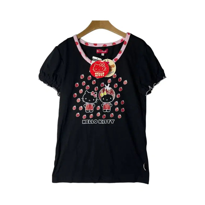 [BUNJANG] Hello Kitty Strawberry Ringer T-Shirt / [Hello Kitty] 헬로키티 딸기 링거티셔츠 (새상품)