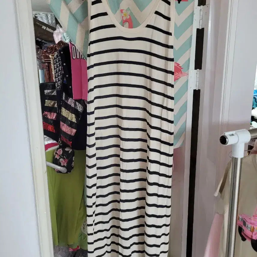 [BUNJANG] ZARA Striped Long Dress Set / 흰색/검정 줄무늬 롱 원피스 자라 셋트
