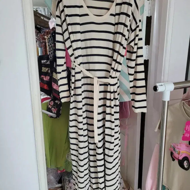 [BUNJANG] ZARA Striped Long Dress Set / 흰색/검정 줄무늬 롱 원피스 자라 셋트