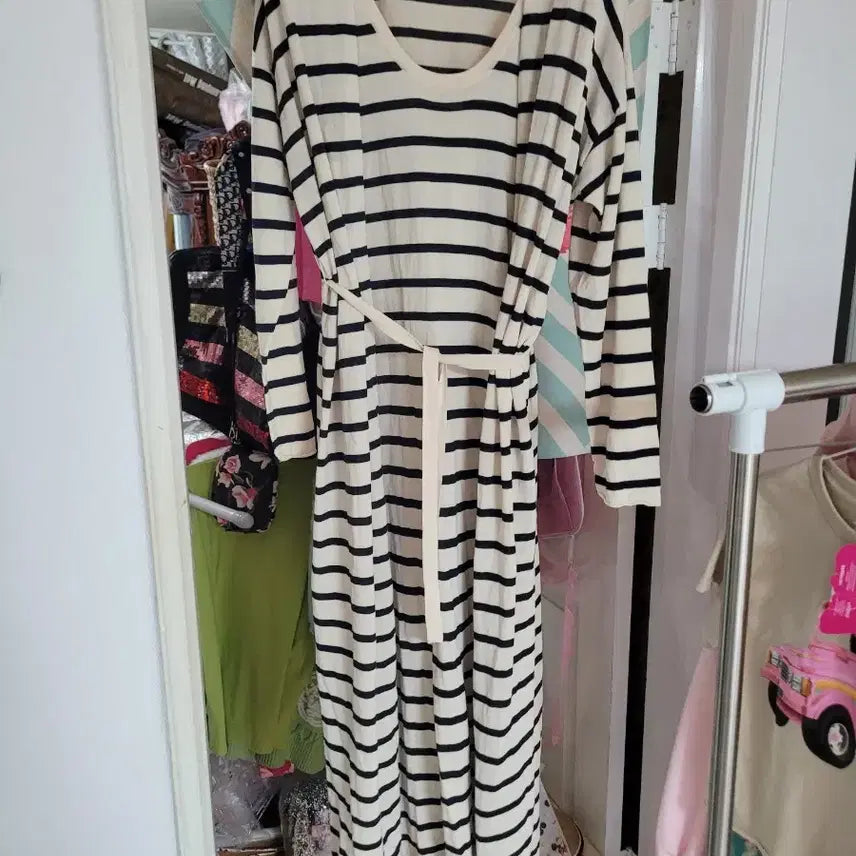 [BUNJANG] ZARA Striped Long Dress Set / 흰색/검정 줄무늬 롱 원피스 자라 셋트
