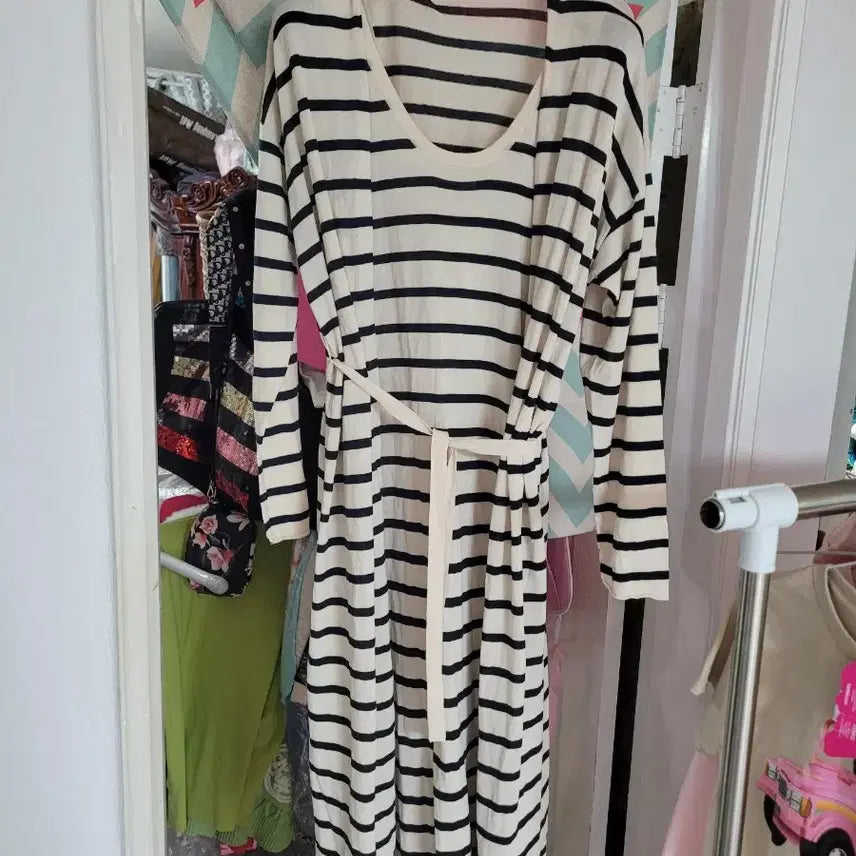 [BUNJANG] ZARA Striped Long Dress Set / 흰색/검정 줄무늬 롱 원피스 자라 셋트