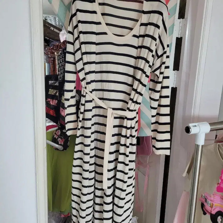 [BUNJANG] ZARA Striped Long Dress Set / 흰색/검정 줄무늬 롱 원피스 자라 셋트