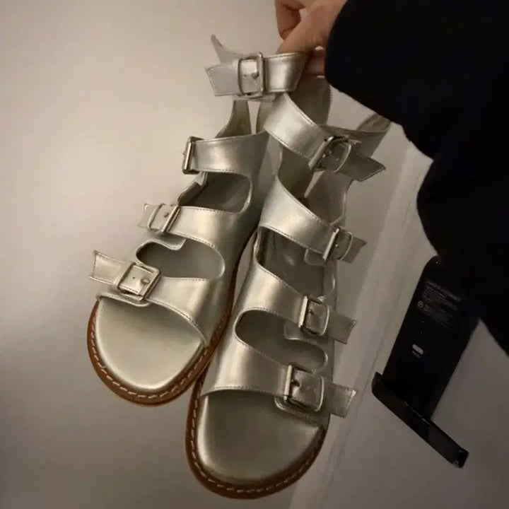 [BUNJANG] Silver Belt Gladiator Sandals (Size 235) / 실버 밸트 샌들 글래디에이터 235