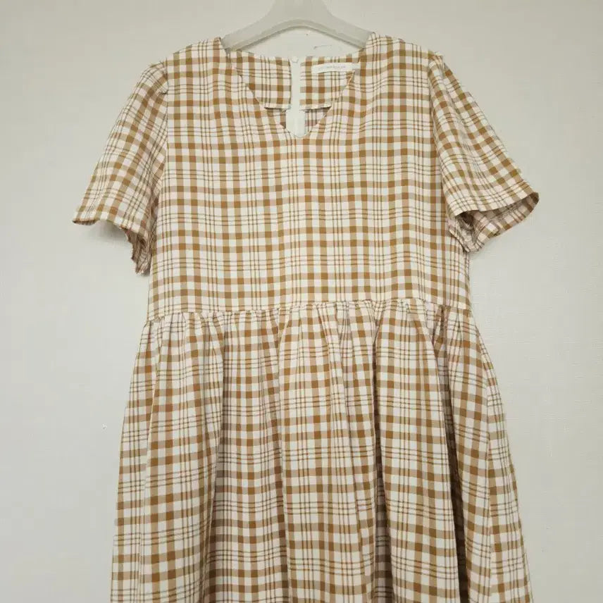 [BUNJANG] Checkered Long Dress / 체크 롱 원피스 반팔 55~66
