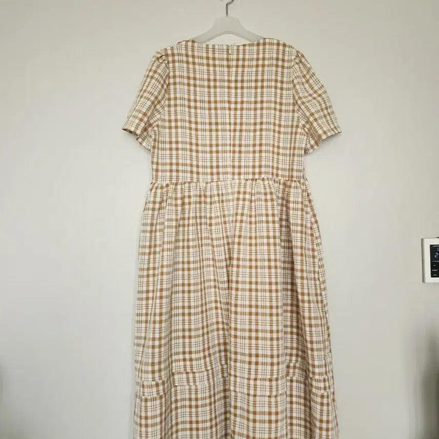 [BUNJANG] Checkered Long Dress / 체크 롱 원피스 반팔 55~66