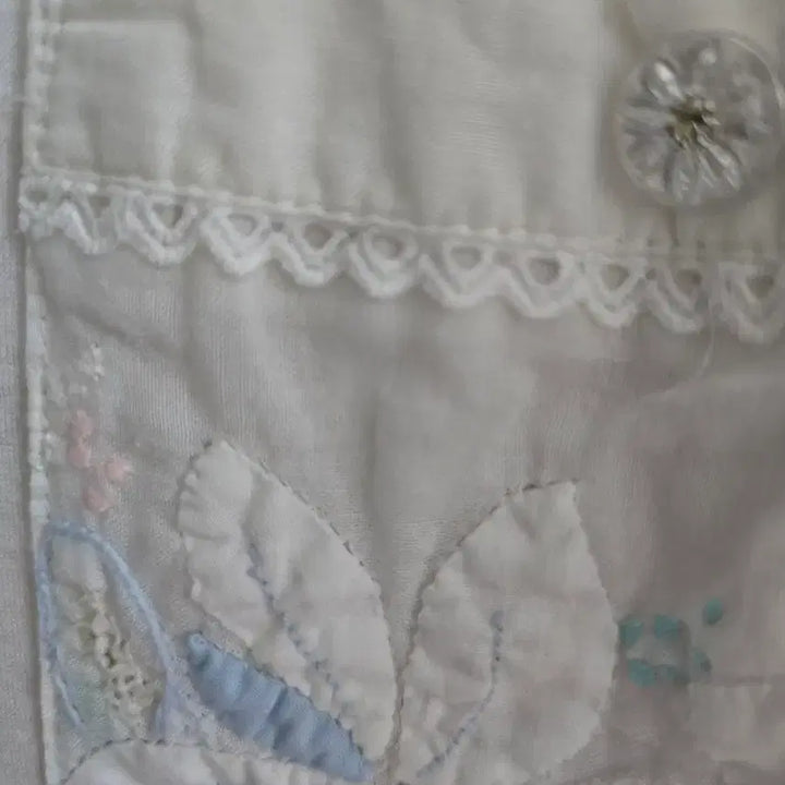[BUNJANG] Vintage White Cotton Applique Embroidery Blouse / 소장가치 화이트빈티지 면 블라우스 아플리케자수 반팔 셔츠