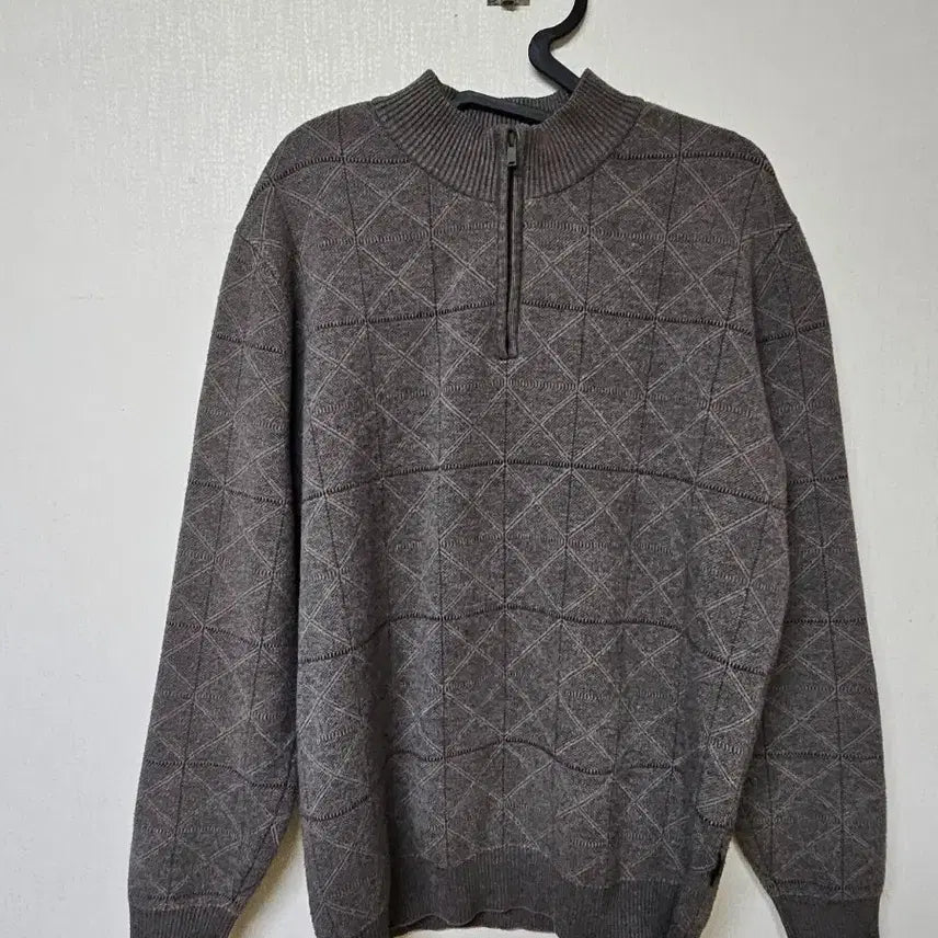 [BUNJANG] Crocodile Brown Half-Neck Pattern Knit Sweater / 크로컬다일 브라운 하프넥 패턴 니트 105