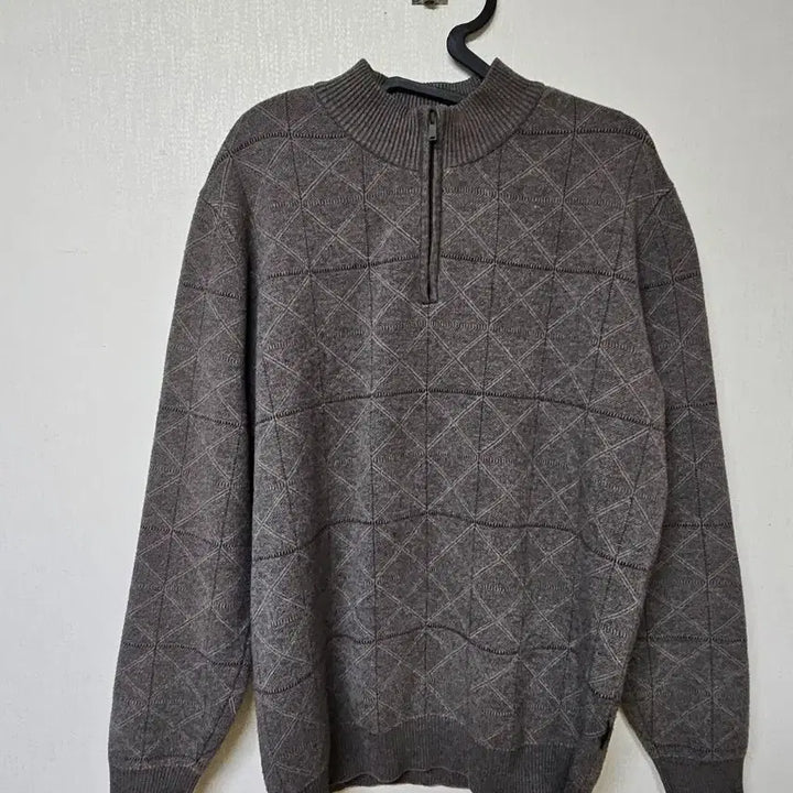 [BUNJANG] Crocodile Brown Half-Neck Pattern Knit Sweater / 크로컬다일 브라운 하프넥 패턴 니트 105