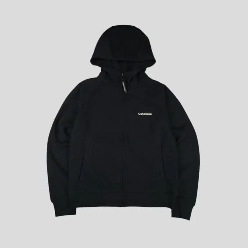 [BUNJANG] Calvin Klein Spellout Logo Raglan High Neck Cotton Blend Hoodie / 캘빈클라인 블랙 화이트 스펠아웃 로고 레글런 하이넥 코튼블렌드 후드집업