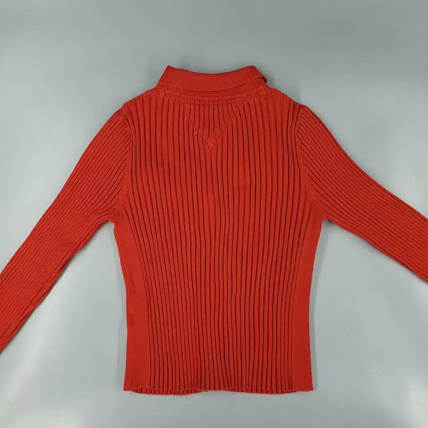 [BUNJANG] Tommy Hilfiger Cotton Blend Knit Cardigan / 타미힐피거 진스 레드 뜨개패턴 크롭핏 카라넥 코튼블렌드 집업 니트 가디건