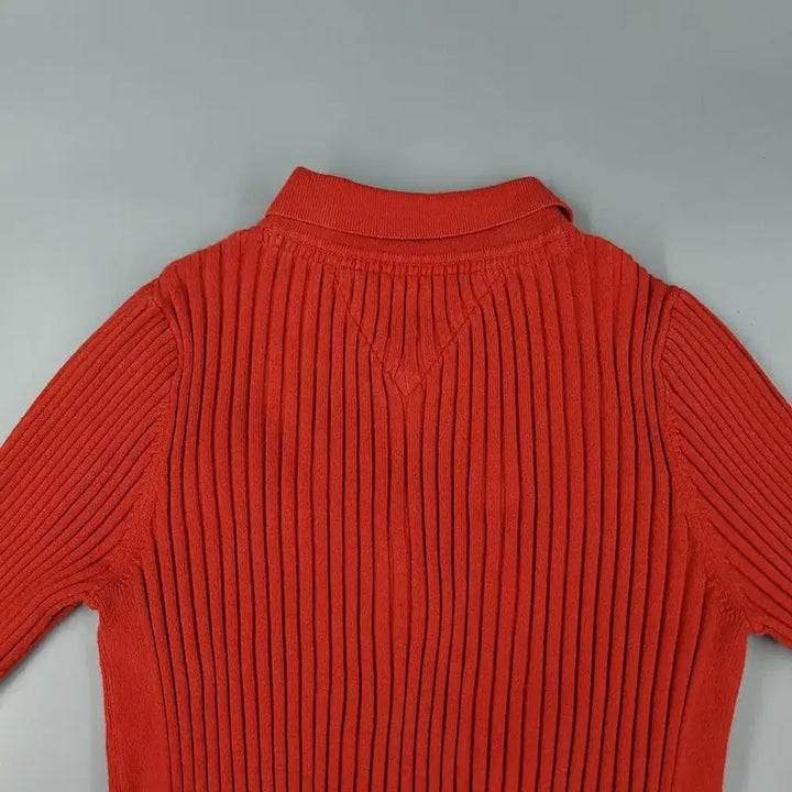 [BUNJANG] Tommy Hilfiger Cotton Blend Knit Cardigan / 타미힐피거 진스 레드 뜨개패턴 크롭핏 카라넥 코튼블렌드 집업 니트 가디건