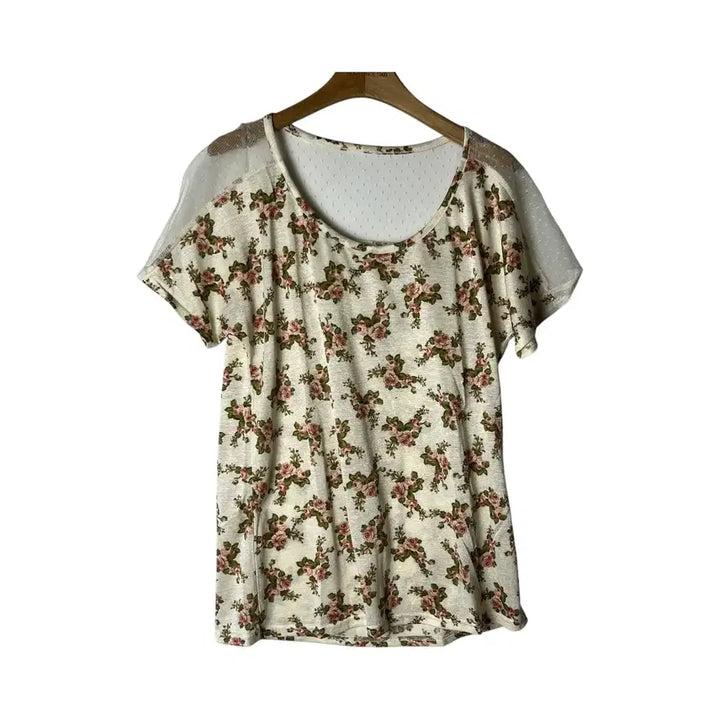 [BUNJANG] Vintage Floral See-Through Short Sleeve T-shirt / [JPN] 빈티지 러블리 플로럴 시스루 반팔티셔츠