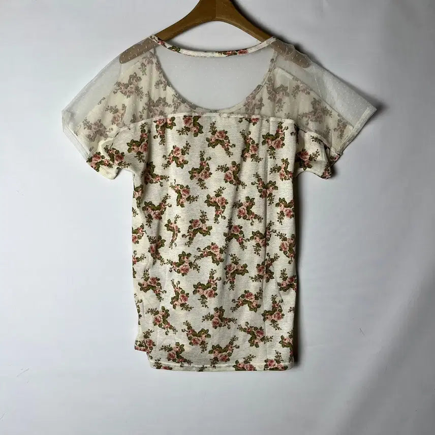 [BUNJANG] Vintage Floral See-Through Short Sleeve T-shirt / [JPN] 빈티지 러블리 플로럴 시스루 반팔티셔츠