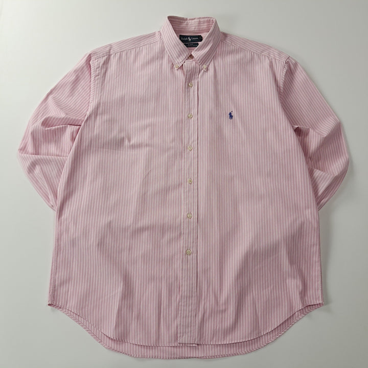[SOLD OUT] CK268 L 폴로 90s 홍콩판 핑크 스트라이프 셔츠 남방