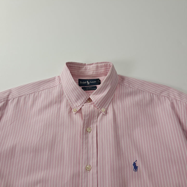[SOLD OUT] CK268 L 폴로 90s 홍콩판 핑크 스트라이프 셔츠 남방
