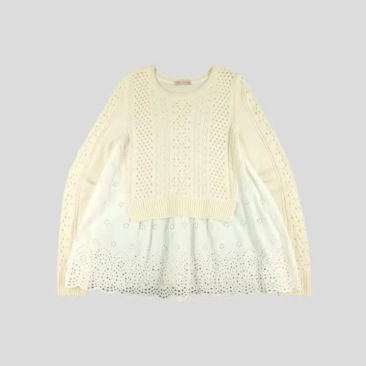 [BUNJANG] Jill by Jill Stuart Layered Punching Blouse / 질 바이 질스튜어트 라이트베이지 화이트 배색 레이어드 펀칭 페미닌 모리