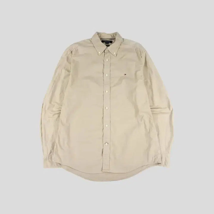 [BUNJANG] Tommy Hilfiger Beige Button-Down Custom Fit Cotton Blend Shirt / 타미힐피거 베이지 버튼다운 커스텀핏 코튼블렌드 남방 셔츠 M