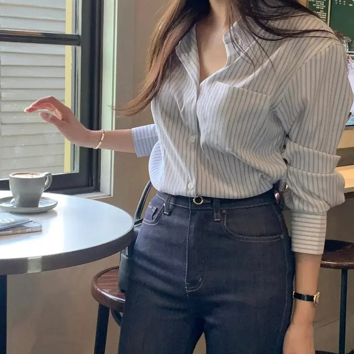 [BUNJANG] HAWA Serin Stripe Shirt / 하와(HAWA) 세린 스트라이프 셔츠(새상품)