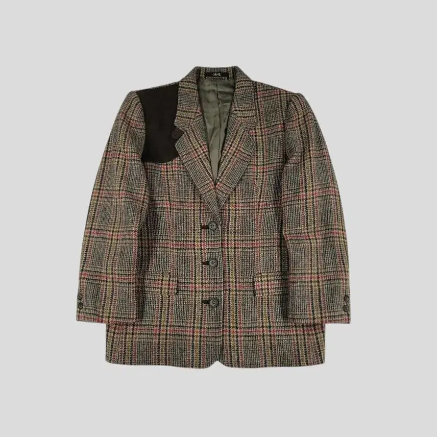 [BUNJANG] DAKS Check Pattern Suede Shoulder Patch Preppy Suit / DAKS 닥스 JP 브라운톤 체크패턴 스웨이드 숄더패치 쓰리버튼 프레피
