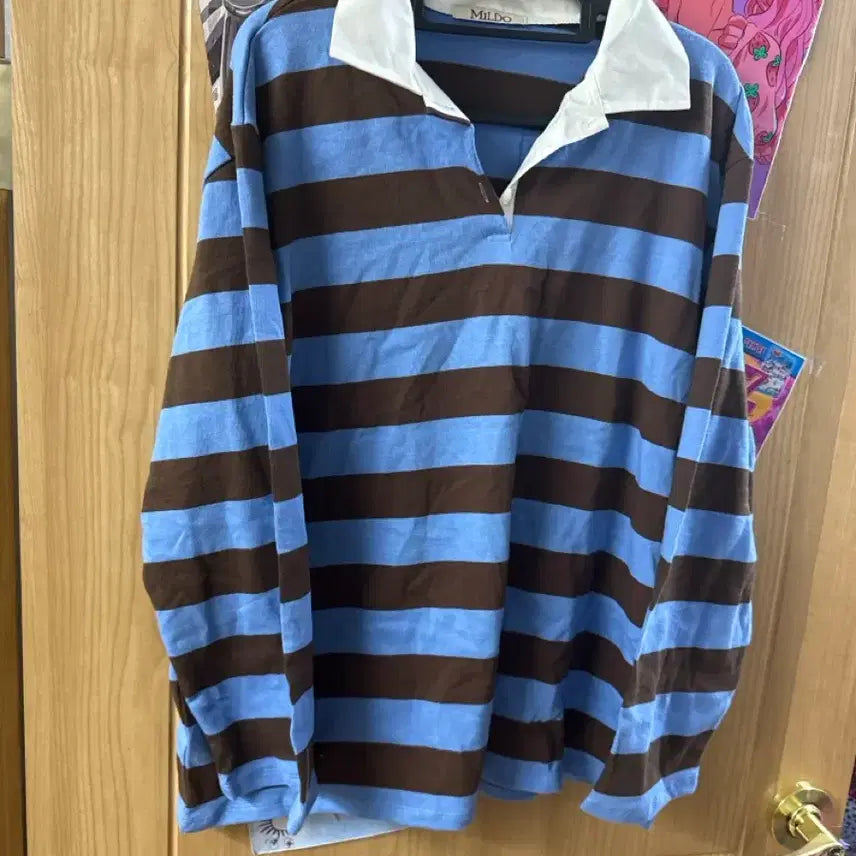 [BUNJANG] Mildo Striped Collar T-shirt / [새상품] 밀도 단가라 카라티