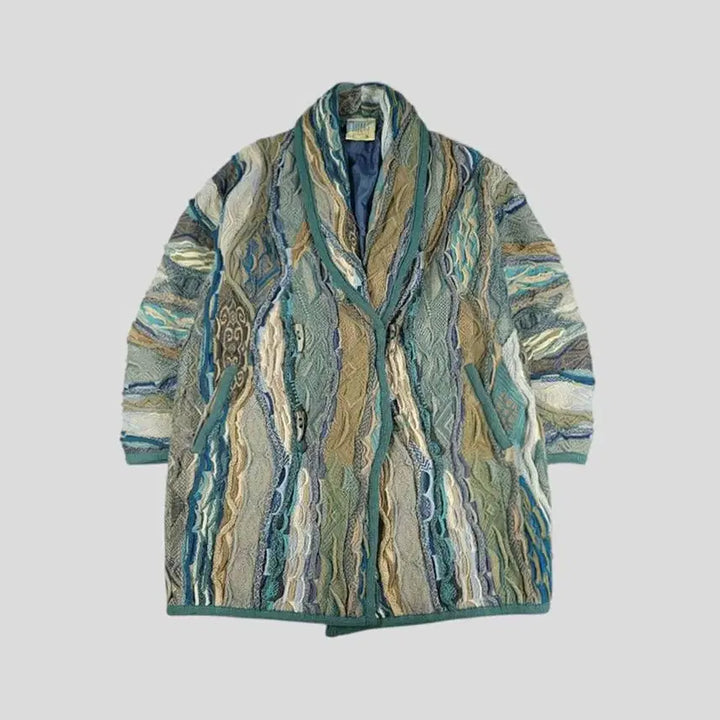 [BUNJANG] LIMNOS Teal Multi-Color 3D Cable Pattern Bohemian Double Layered Top / LIMNOS 림노스 청록톤 멀티컬러 3D 케이블패턴 히피 보헤미안 더블버