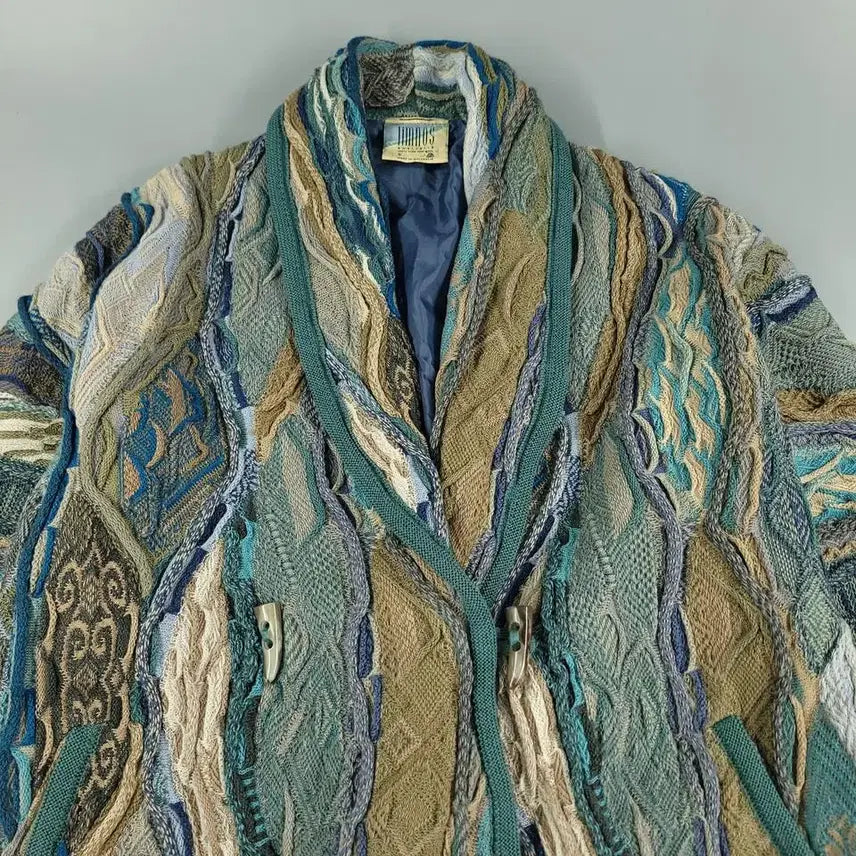 [BUNJANG] LIMNOS Teal Multi-Color 3D Cable Pattern Bohemian Double Layered Top / LIMNOS 림노스 청록톤 멀티컬러 3D 케이블패턴 히피 보헤미안 더블버