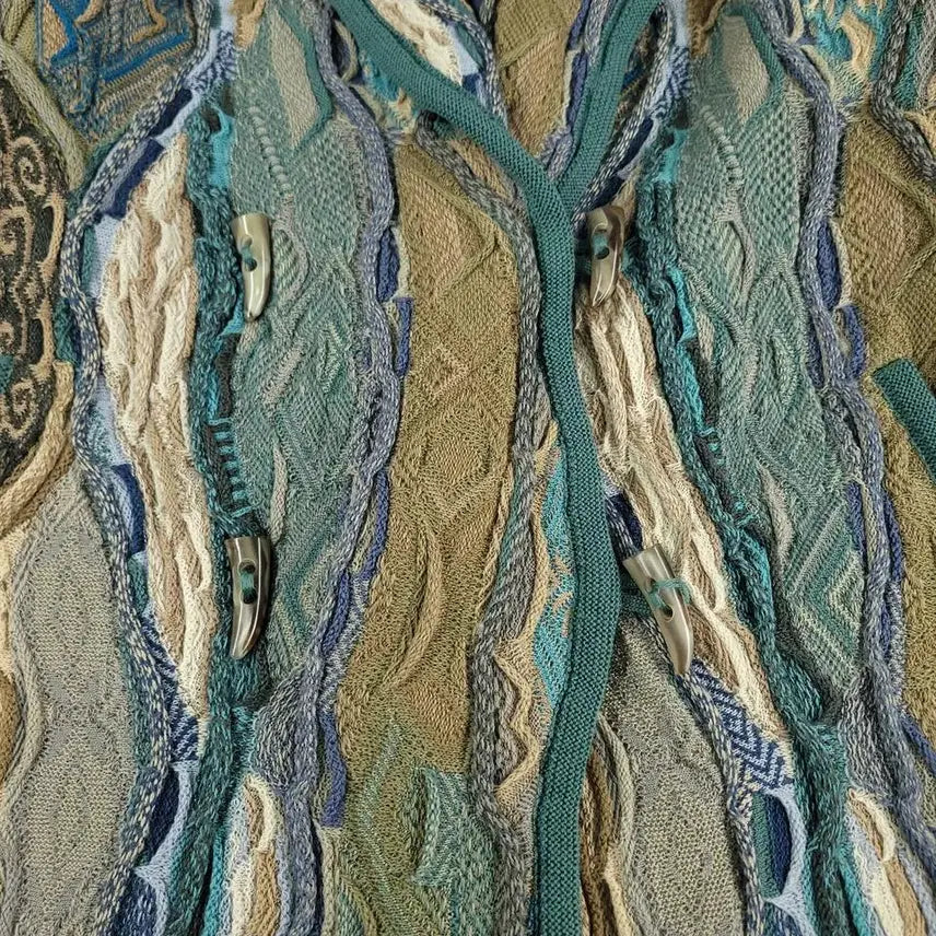 [BUNJANG] LIMNOS Teal Multi-Color 3D Cable Pattern Bohemian Double Layered Top / LIMNOS 림노스 청록톤 멀티컬러 3D 케이블패턴 히피 보헤미안 더블버