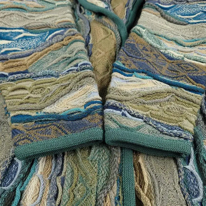 [BUNJANG] LIMNOS Teal Multi-Color 3D Cable Pattern Bohemian Double Layered Top / LIMNOS 림노스 청록톤 멀티컬러 3D 케이블패턴 히피 보헤미안 더블버