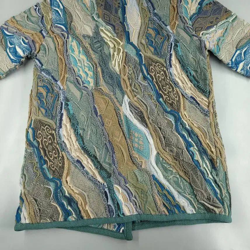 [BUNJANG] LIMNOS Teal Multi-Color 3D Cable Pattern Bohemian Double Layered Top / LIMNOS 림노스 청록톤 멀티컬러 3D 케이블패턴 히피 보헤미안 더블버