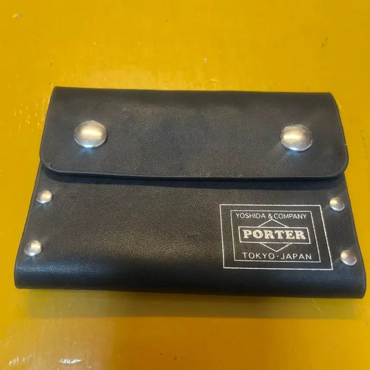 [BUNJANG] Yoshida Porter Black Studded Leather Card Wallet / 요시다포터 블랙 스터드 가죽 카드지갑