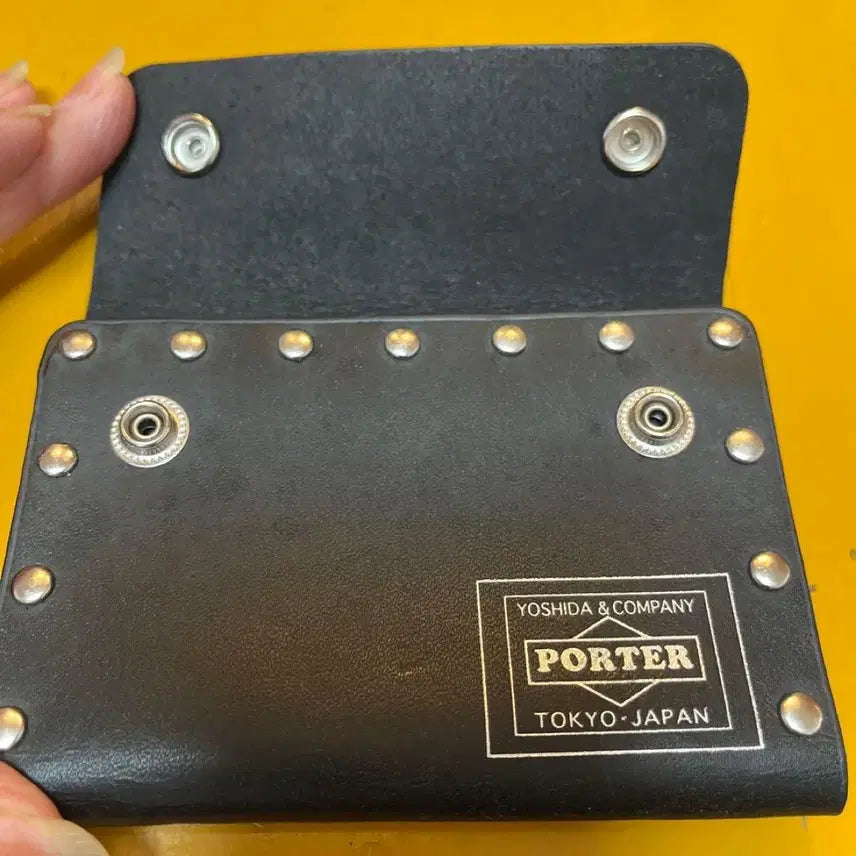[BUNJANG] Yoshida Porter Black Studded Leather Card Wallet / 요시다포터 블랙 스터드 가죽 카드지갑