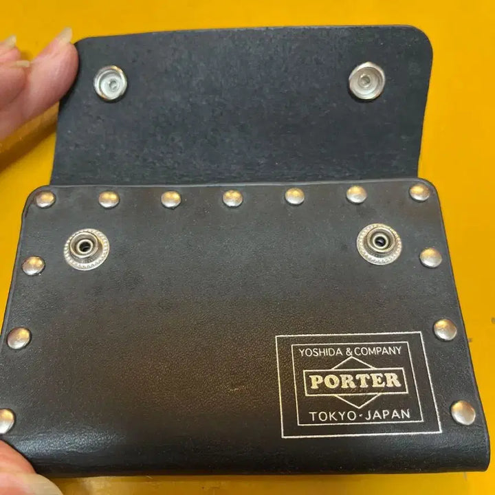 [BUNJANG] Yoshida Porter Black Studded Leather Card Wallet / 요시다포터 블랙 스터드 가죽 카드지갑