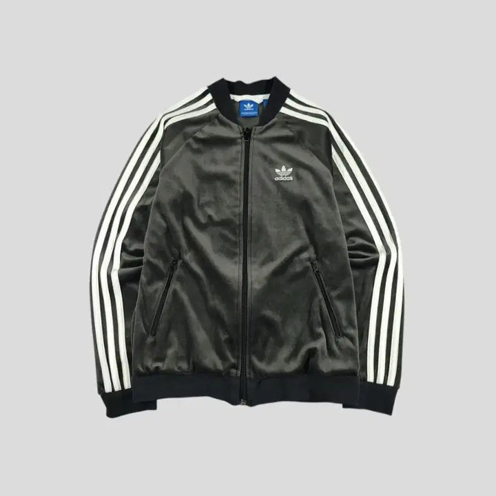 [SOLD OUT] 아디다스 차콜 화이트 배색 트레포일 로고 삼선 레글런 벨벳 벨보아 벨루아