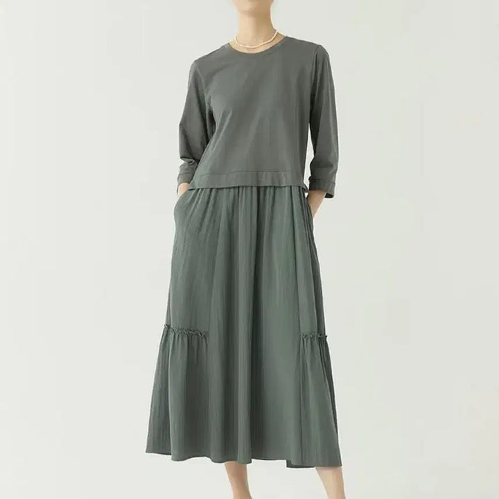 [BUNJANG] The Handmade Natural Shirred Sweat Dress (Black, Size 66) / [더핸드메이드] 내추럴 셔링 스웻 원피스 (블랙 66 사이즈)