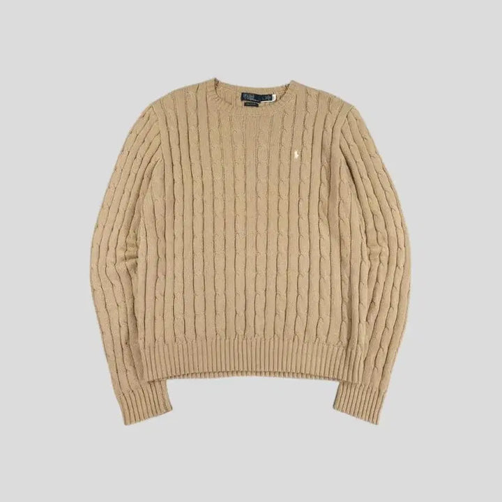 [BUNJANG] Polo Ralph Lauren Cable Knit Cotton Sweater / 폴로랄프로렌 베이지 화이트포니 케이블패턴 꽈배기패턴 라운드넥 코튼 니트