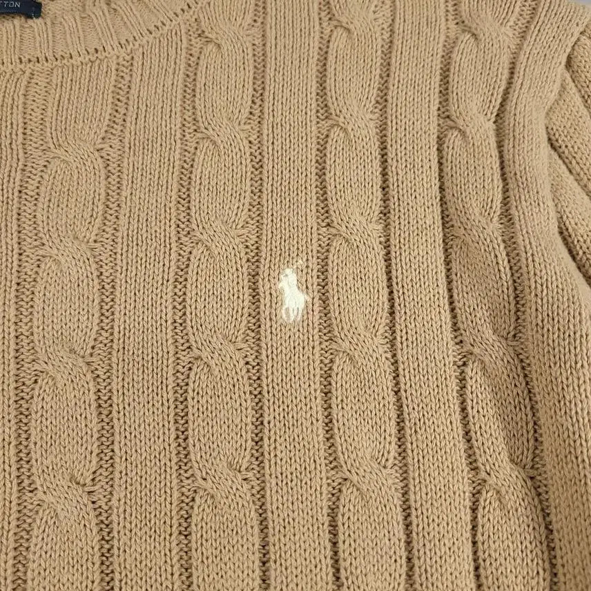 [BUNJANG] Polo Ralph Lauren Cable Knit Cotton Sweater / 폴로랄프로렌 베이지 화이트포니 케이블패턴 꽈배기패턴 라운드넥 코튼 니트