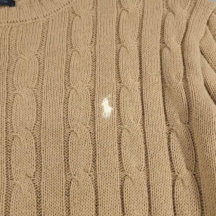 [BUNJANG] Polo Ralph Lauren Cable Knit Cotton Sweater / 폴로랄프로렌 베이지 화이트포니 케이블패턴 꽈배기패턴 라운드넥 코튼 니트