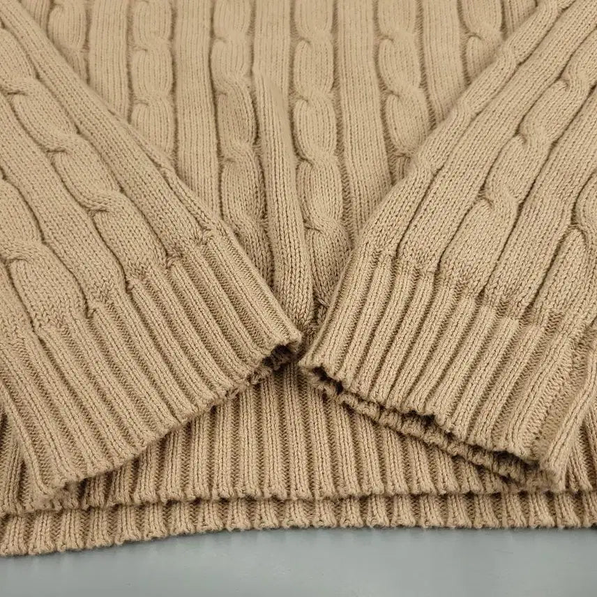 [BUNJANG] Polo Ralph Lauren Cable Knit Cotton Sweater / 폴로랄프로렌 베이지 화이트포니 케이블패턴 꽈배기패턴 라운드넥 코튼 니트