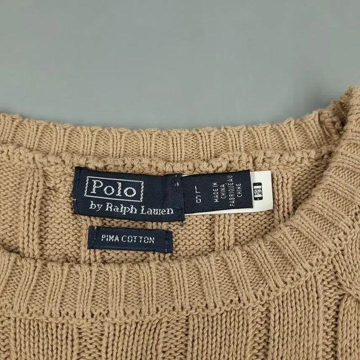 [BUNJANG] Polo Ralph Lauren Cable Knit Cotton Sweater / 폴로랄프로렌 베이지 화이트포니 케이블패턴 꽈배기패턴 라운드넥 코튼 니트