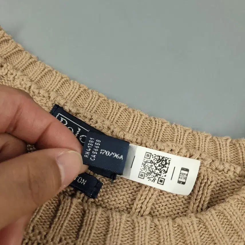 [BUNJANG] Polo Ralph Lauren Cable Knit Cotton Sweater / 폴로랄프로렌 베이지 화이트포니 케이블패턴 꽈배기패턴 라운드넥 코튼 니트