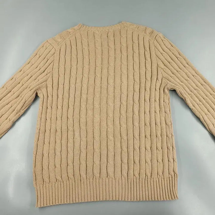 [BUNJANG] Polo Ralph Lauren Cable Knit Cotton Sweater / 폴로랄프로렌 베이지 화이트포니 케이블패턴 꽈배기패턴 라운드넥 코튼 니트