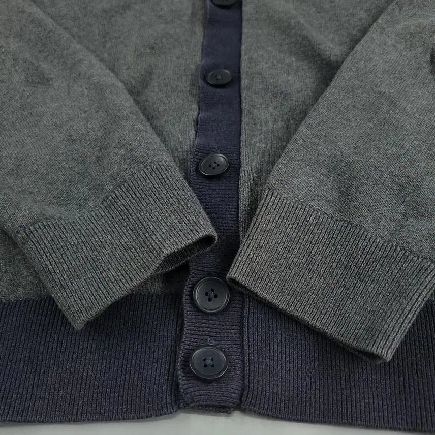 [BUNJANG] Tommy Hilfiger Deep Gray Navy Blue V-Neck Cotton Button Knit Cardigan / 타미힐피거 딥그레이 네이비 블루 배색 브이넥 코튼 버튼 니트 가디건 L