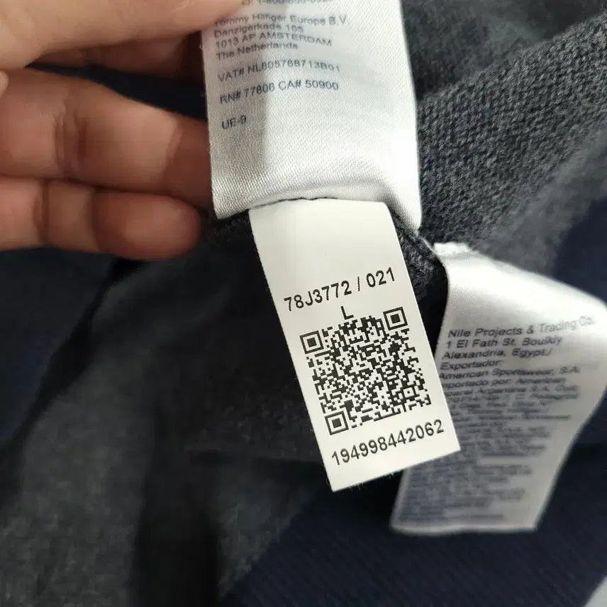 [BUNJANG] Tommy Hilfiger Deep Gray Navy Blue V-Neck Cotton Button Knit Cardigan / 타미힐피거 딥그레이 네이비 블루 배색 브이넥 코튼 버튼 니트 가디건 L